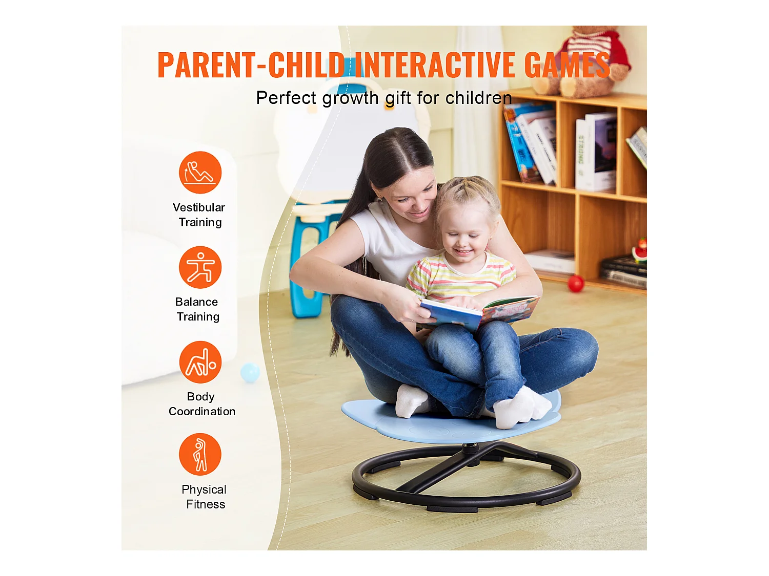 Chaise Pivotante pour Enfants SucceBuy Éléphant, D'une Capacité de 100 kg, une Chaise Pivotante Sensorielle en Bleu