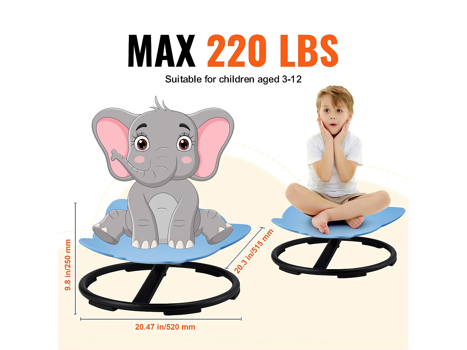 Elefant-Kinder-Drehstuhl SucceBuy, Traglast 100 kg, Sensorischer Drehstuhl Blau, um 360° Drehbar