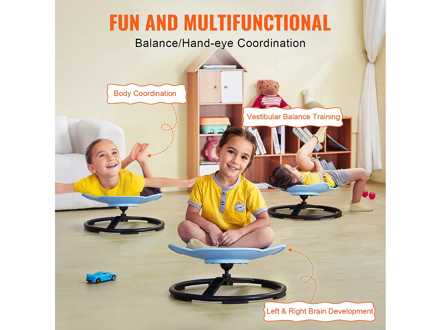 Elefant-Kinder-Drehstuhl SucceBuy, Traglast 100 kg, Sensorischer Drehstuhl Blau, um 360° Drehbar