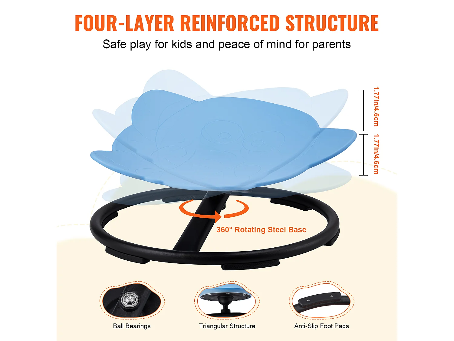 Elefant-Kinder-Drehstuhl SucceBuy, Traglast 100 kg, Sensorischer Drehstuhl Blau, um 360° Drehbar