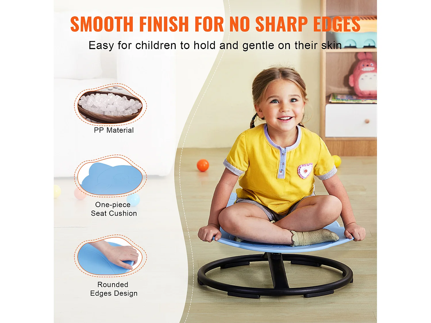 Elefant-Kinder-Drehstuhl SucceBuy, Traglast 100 kg, Sensorischer Drehstuhl Blau, um 360° Drehbar