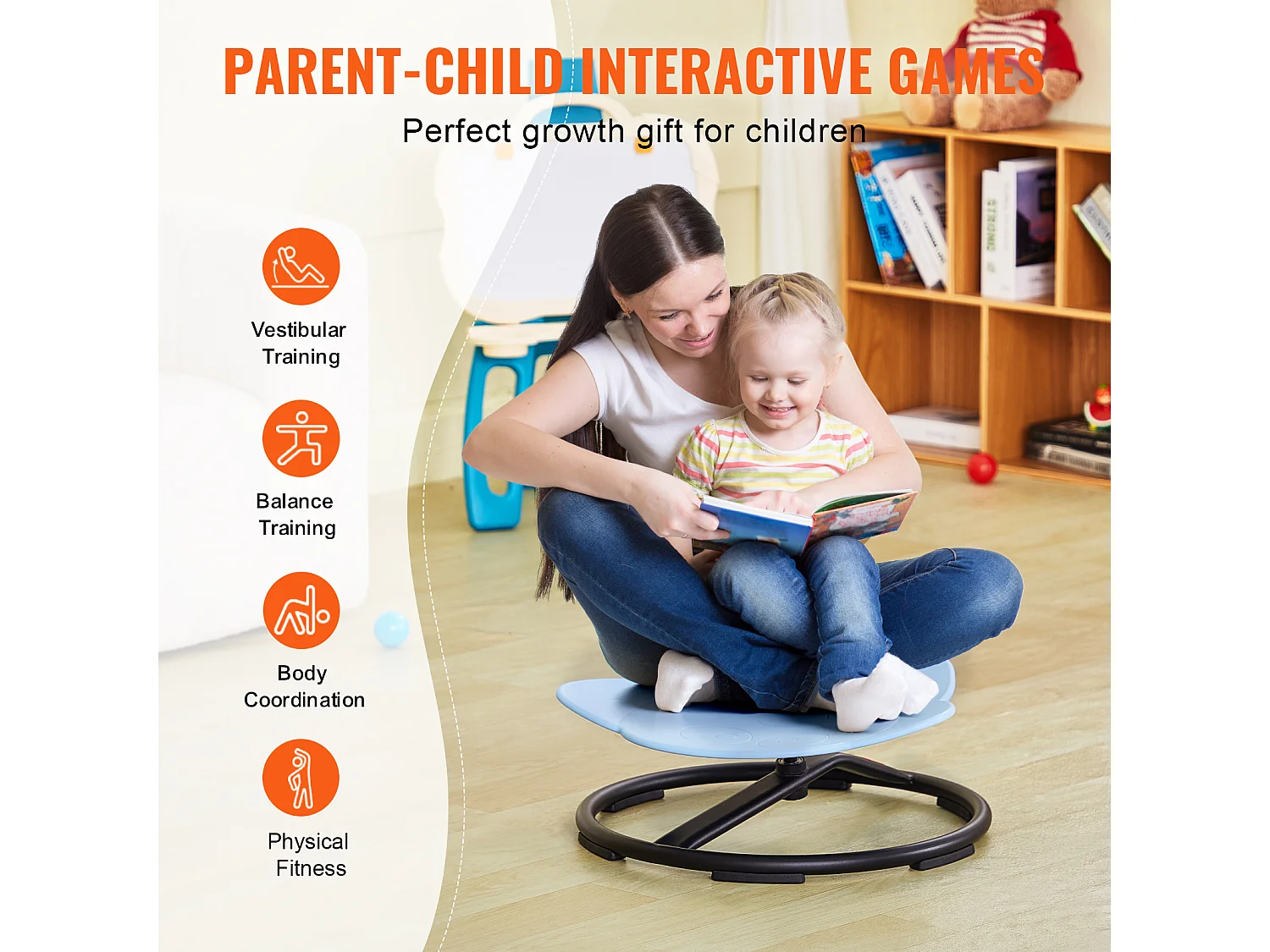 Elefant-Kinder-Drehstuhl SucceBuy, Traglast 100 kg, Sensorischer Drehstuhl Blau, um 360° Drehbar