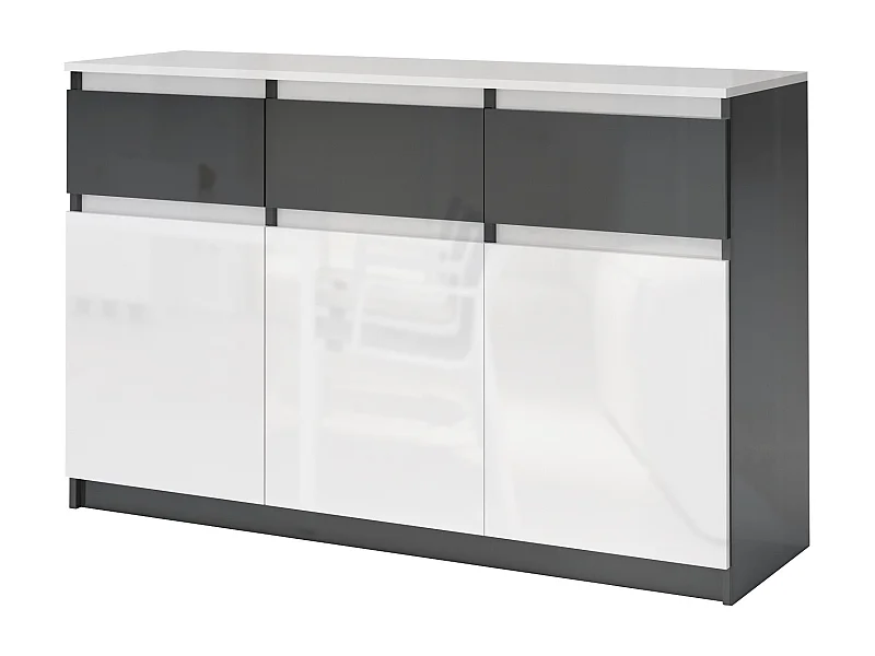 Comò mimimal con 3 cassetti e 3 ante bianco lucido/antracite CG40