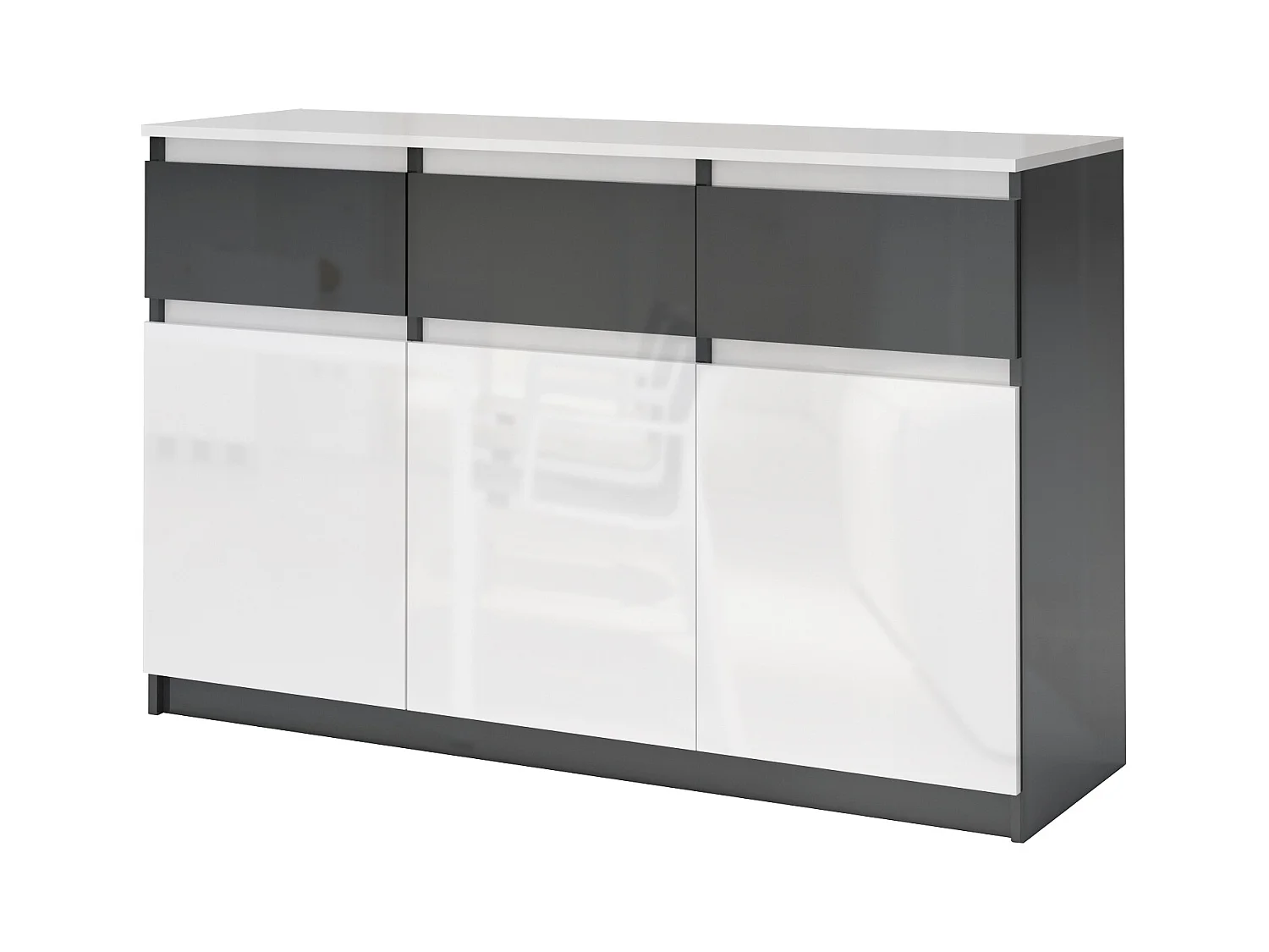 Comò mimimal con 3 cassetti e 3 ante bianco lucido/antracite CG40