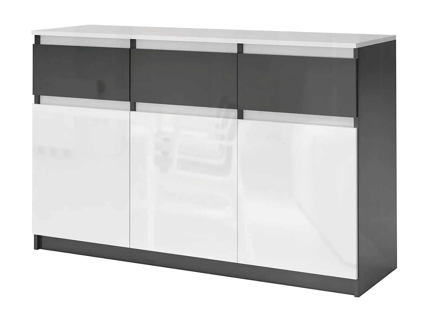 Comò mimimal con 3 cassetti e 3 ante bianco lucido/antracite CG40
