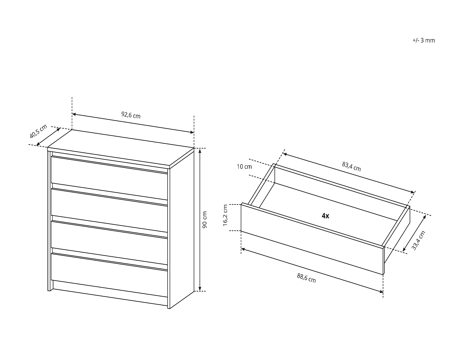 Cassettiera moderna 93x90cm rovere naturale e bianco CLK8
