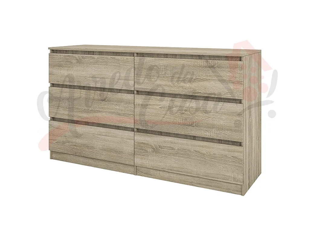 Comò spazioso da camera da notte design moderno con sei cassetti CI26 158x91 sonoma