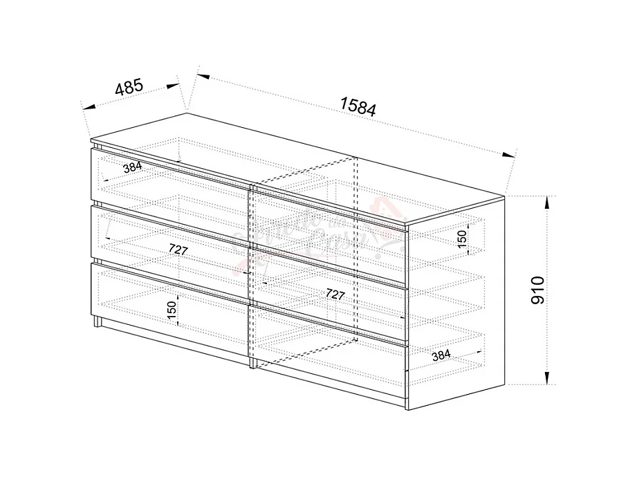 Comò spazioso da camera da notte design moderno con sei cassetti CI26 158x91 sonoma