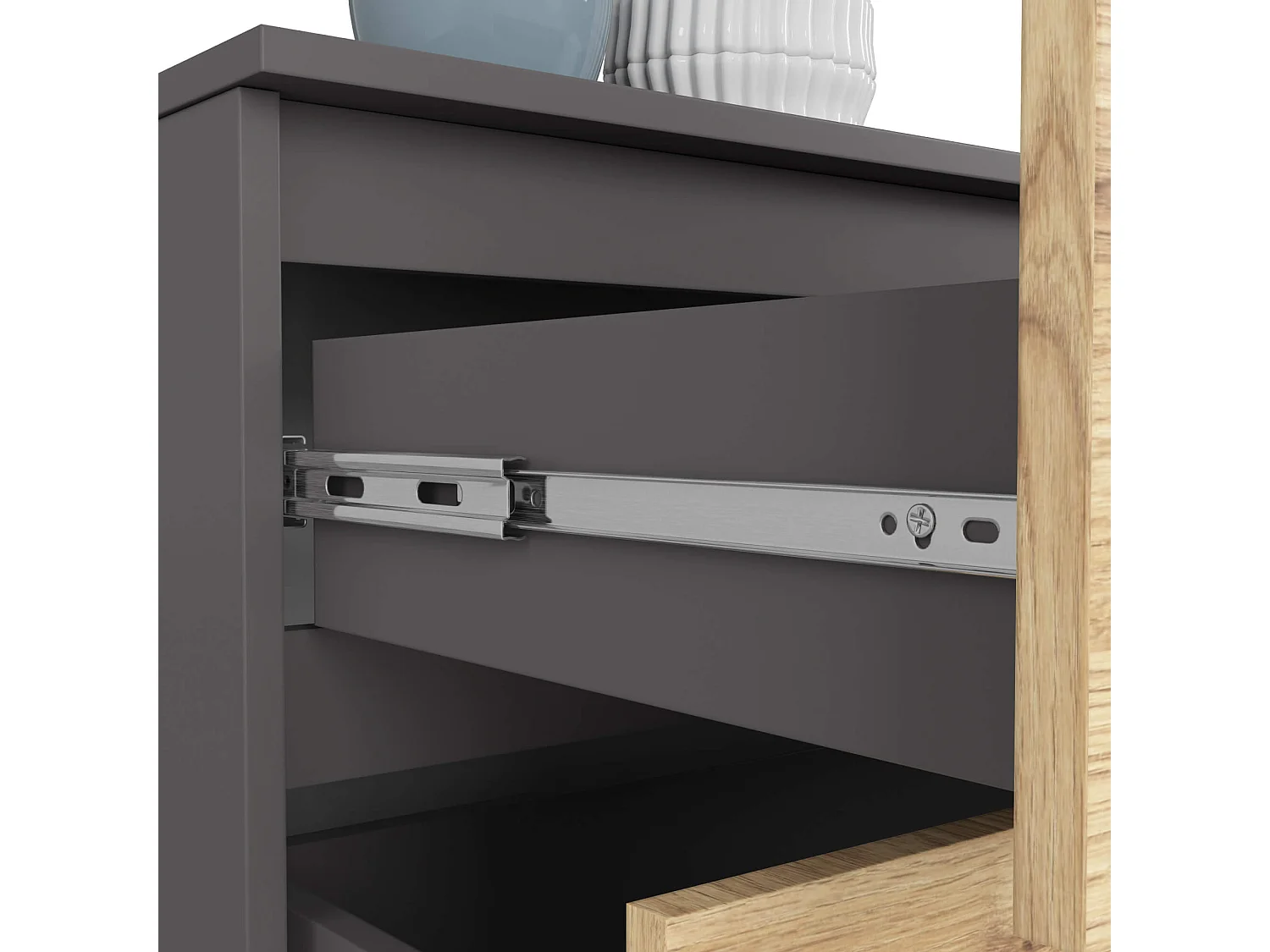 Grande Commode pour le salon AKORD K160 Gris Graphite 160 cm 4 tiroirs façade Chêne Artisan 160x40x55 cm