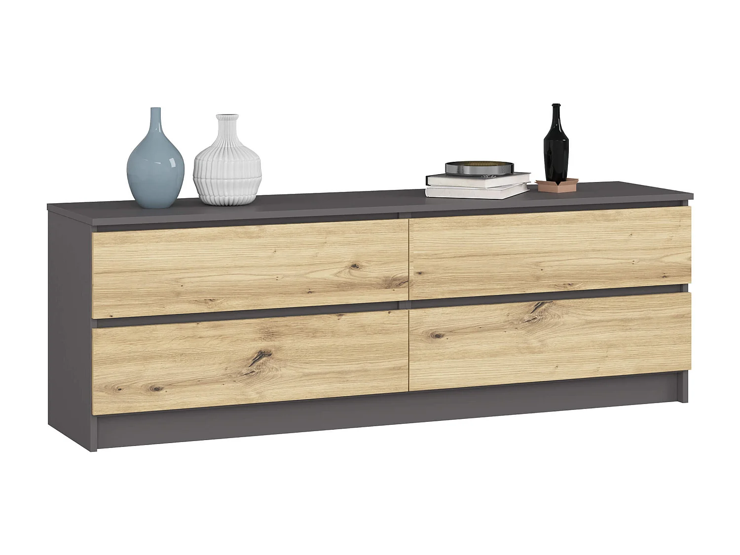 Grande Commode pour le salon AKORD K160 Gris Graphite 160 cm 4 tiroirs façade Chêne Artisan 160x40x55 cm