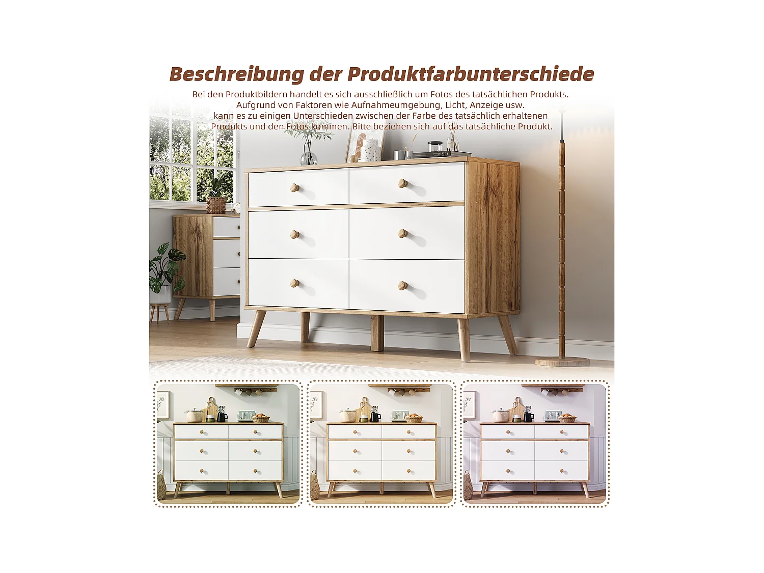 Commode moderne à 6 tiroirs - 116 x 40 x 80 cm - table de salon - pour salon + chambre ou l'entrée - aggloméré - naturel