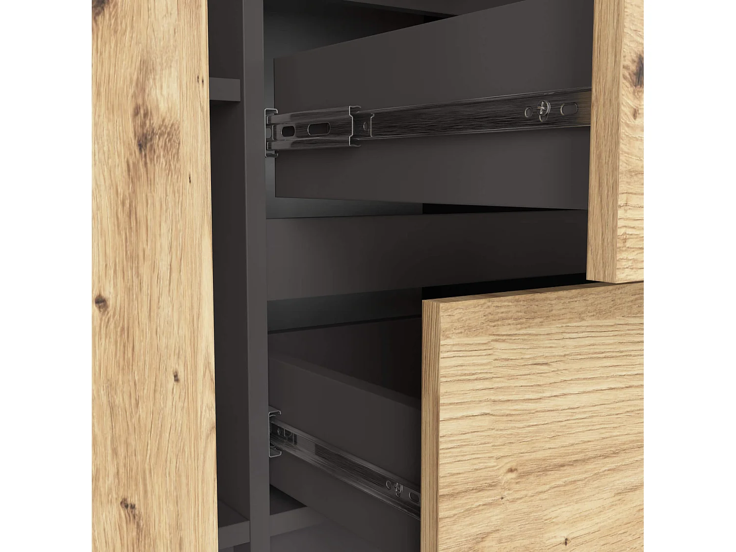 Commode AKORD K100 Gris Graphite 101 cm 2 portes 3 tiroirs façade Chêne Artisan 4 étagères 101x35x76 cm