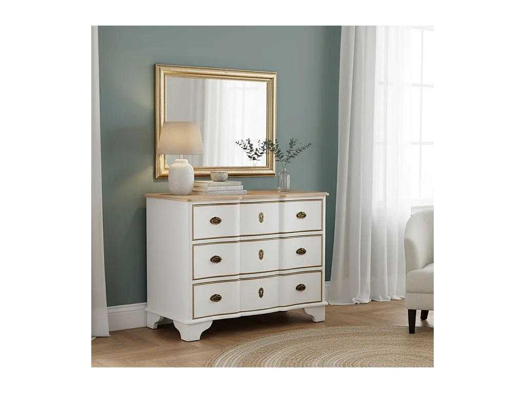 Commode 3 tiroirs en bois blanc 100x50x80