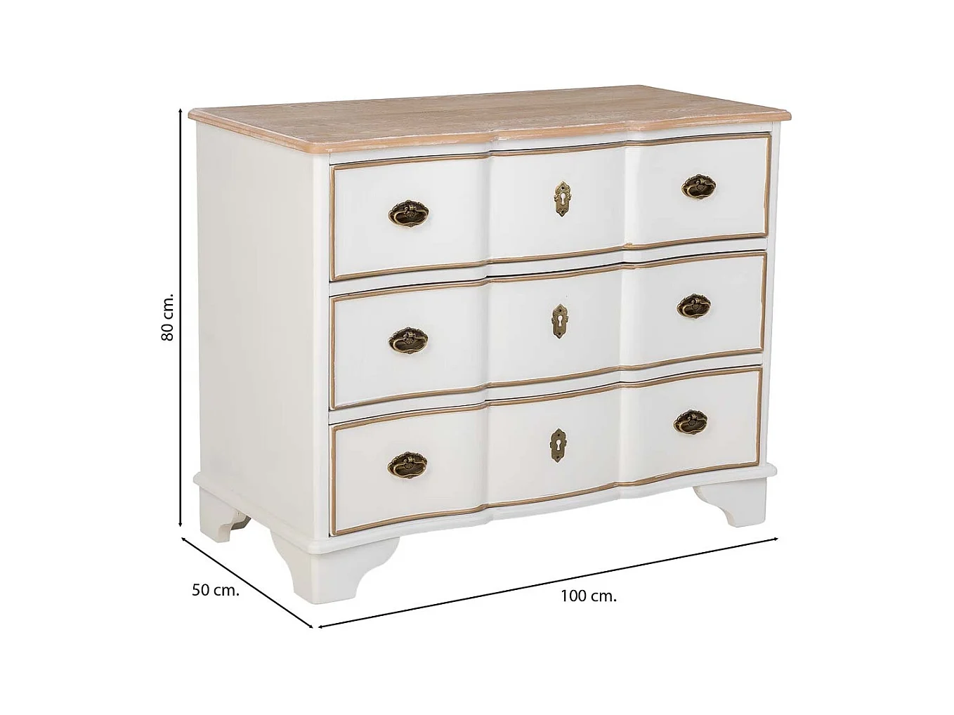 Commode 3 tiroirs en bois blanc 100x50x80