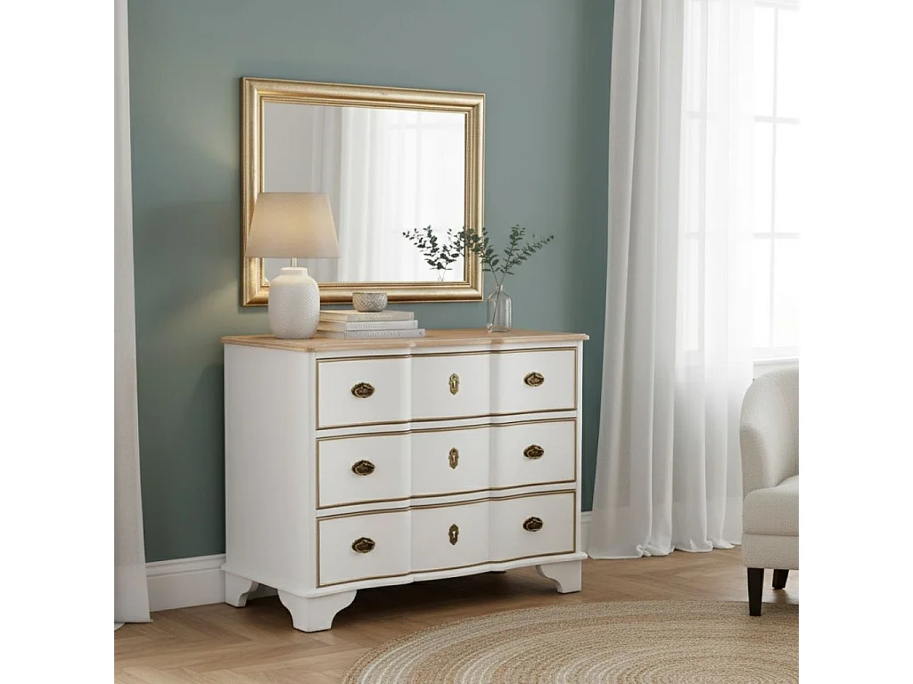 Cómoda em madeira branca com 3 gavetas, 100x50x80h cm