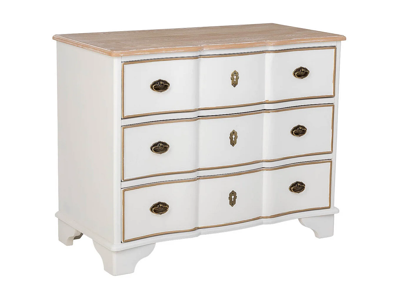 Cómoda em madeira branca com 3 gavetas, 100x50x80h cm