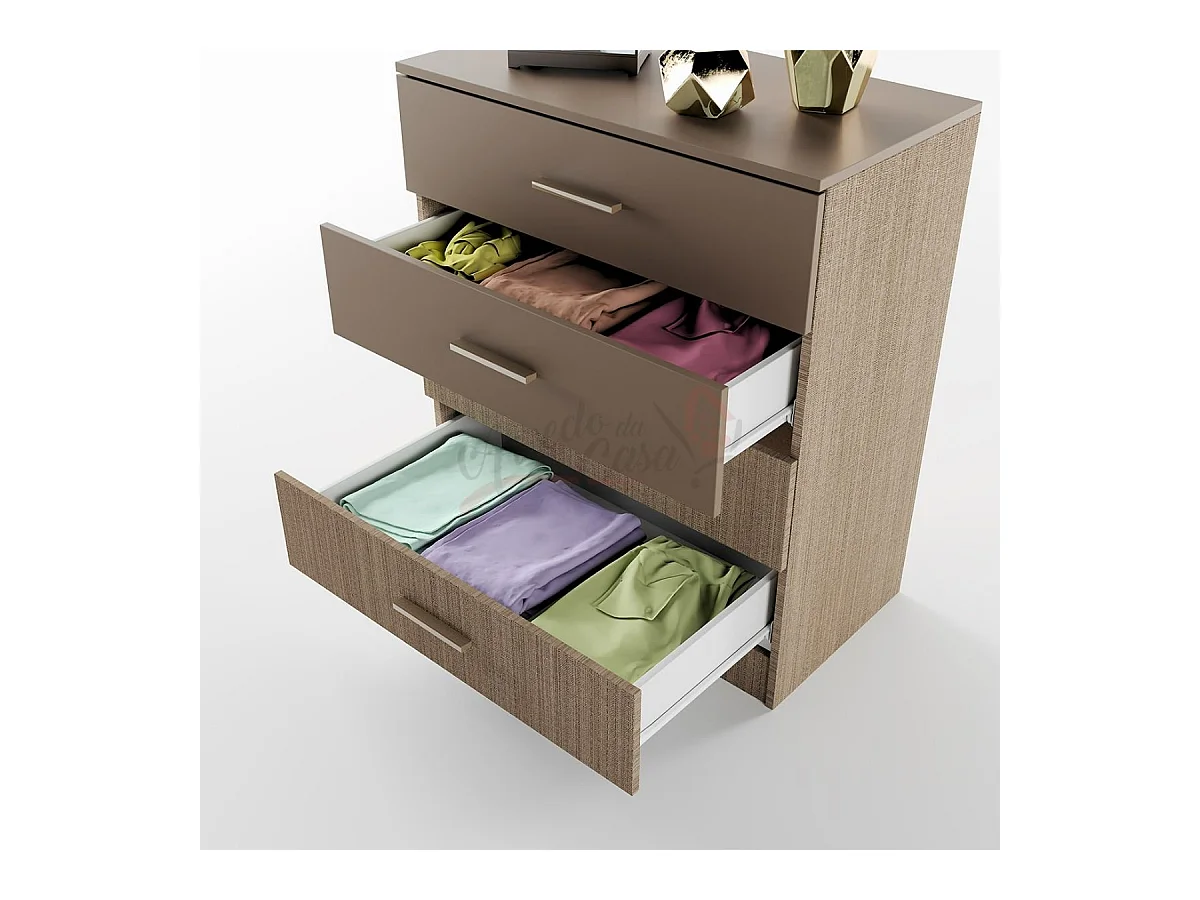 Cassettiera camera da letto con 4 cassetti CI3003 beige scuro e lino