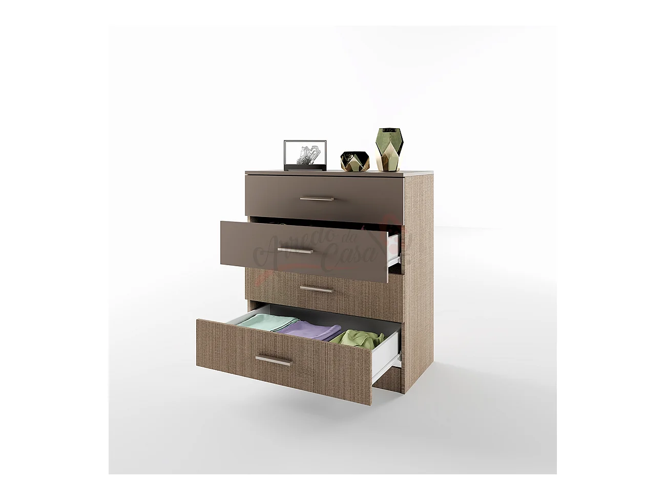 Cassettiera camera da letto con 4 cassetti CI3003 beige scuro e lino