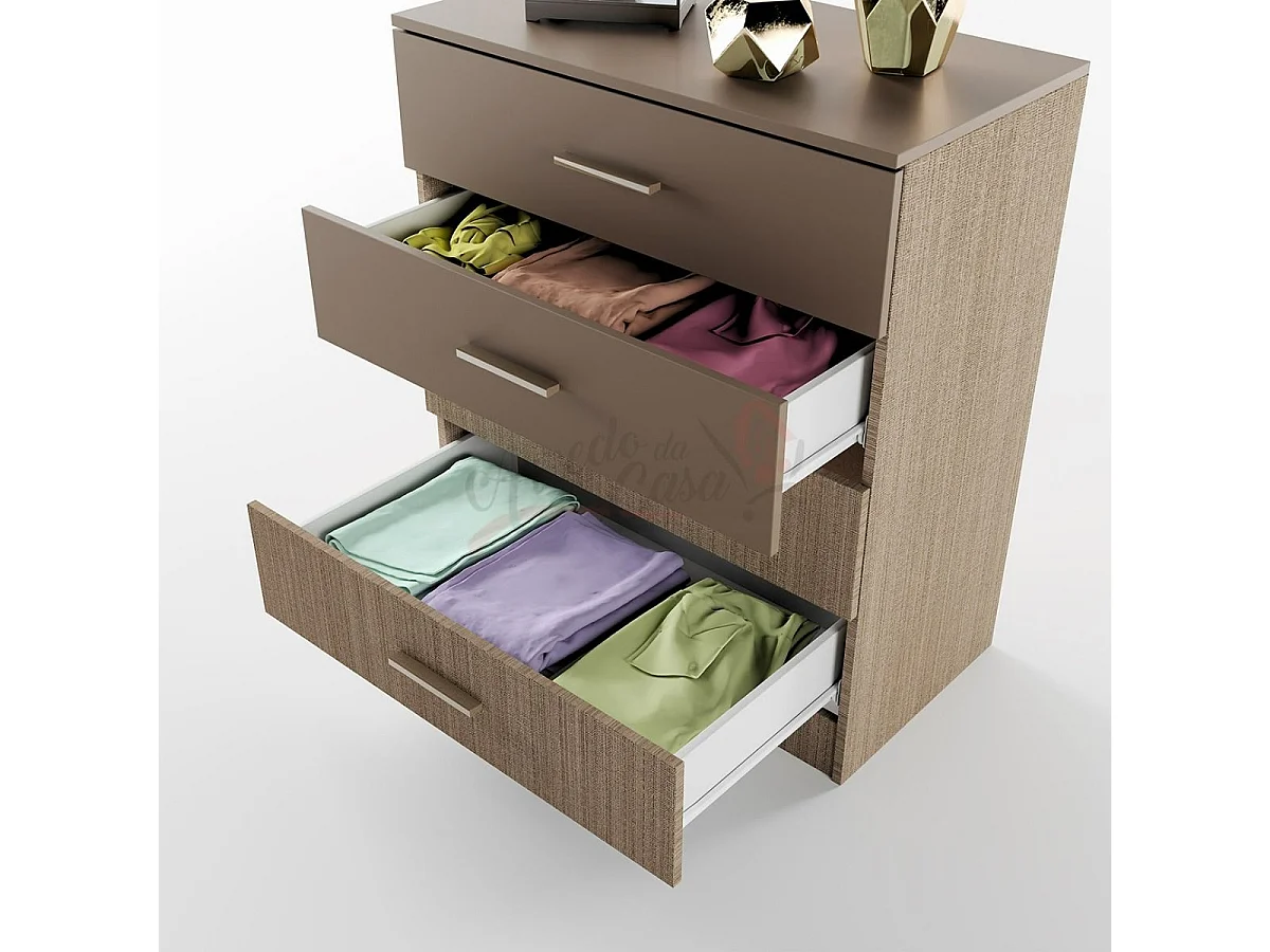 Cassettiera camera da letto con 4 cassetti CI3003 beige scuro e lino