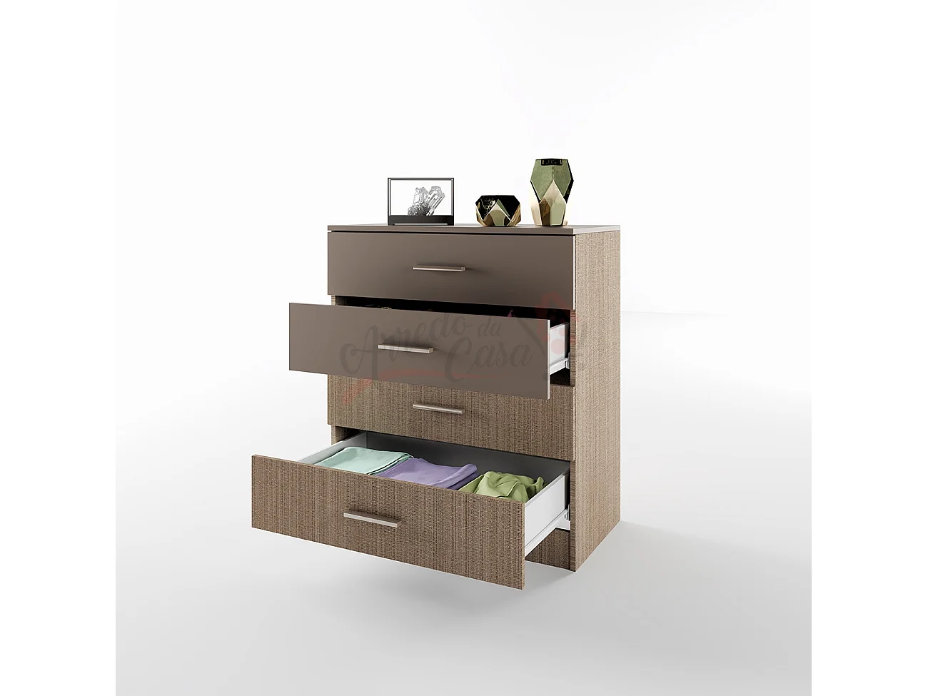 Cassettiera camera da letto con 4 cassetti CI3003 beige scuro e lino