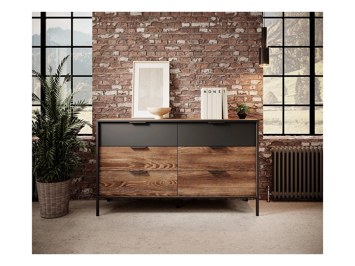 Cassettiera moderna 137x81cm marrone e nero CLK5