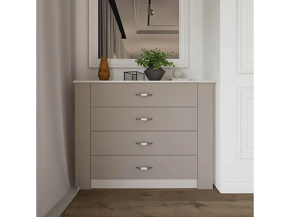 Comò cassettiera classica 117x91 cm beige e bianco CI12