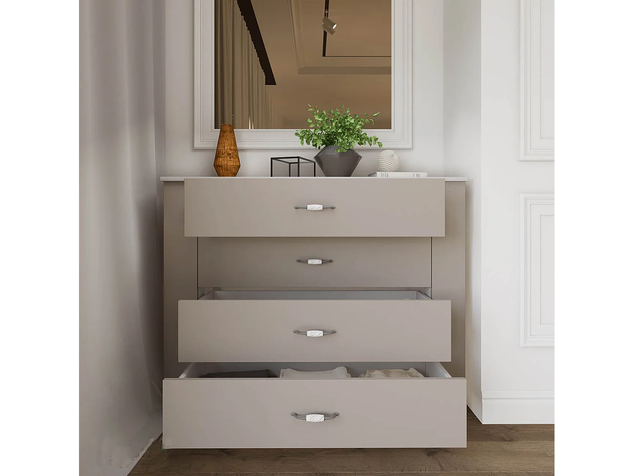 Comò cassettiera classica 117x91 cm beige e bianco CI12