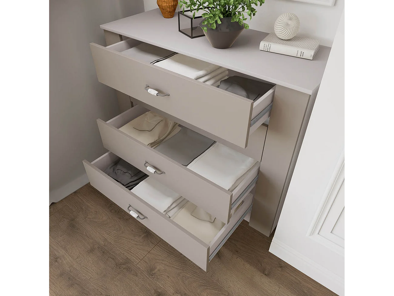 Comò cassettiera classica 117x91 cm beige e bianco CI12