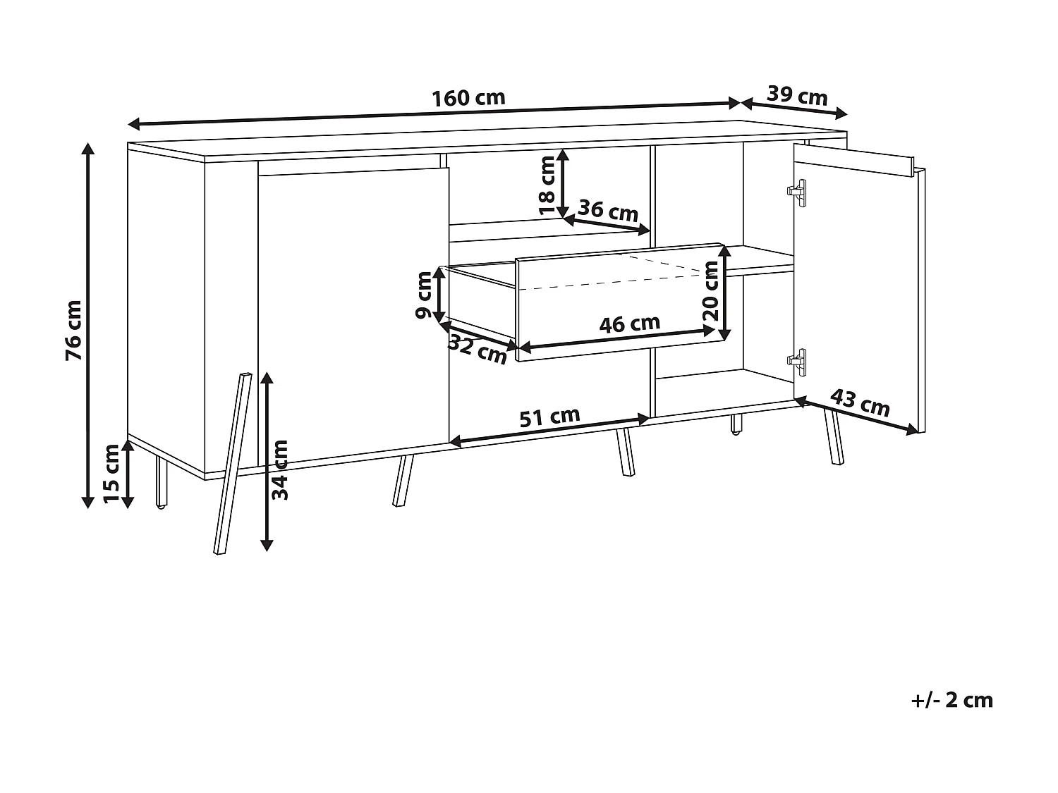 Credenza a 2 ante BLACKPOOL Bianco