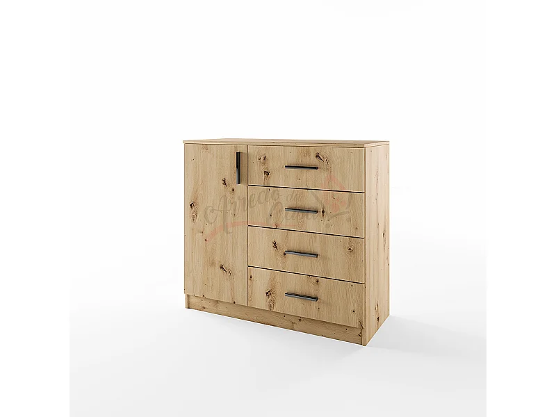 Comò per cameretta con anta e cassetti CI3008 100x91 rovere