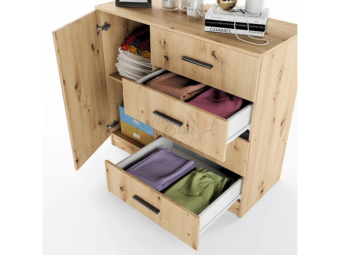 Comò per cameretta con anta e cassetti CI3008 100x91 rovere