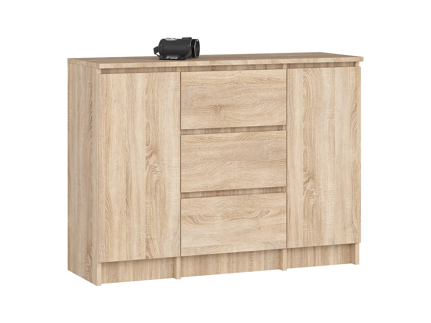 Commode AKORD K100 Chêne Sonoma 101 cm 2 portes 3 tiroirs façade Chêne Sonoma 4 étagères 101x35x76 cm