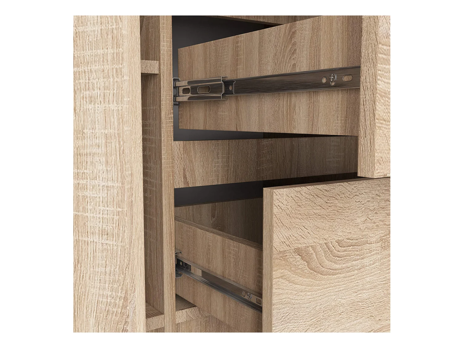 Commode AKORD K100 Chêne Sonoma 101 cm 2 portes 3 tiroirs façade Chêne Sonoma 4 étagères 101x35x76 cm