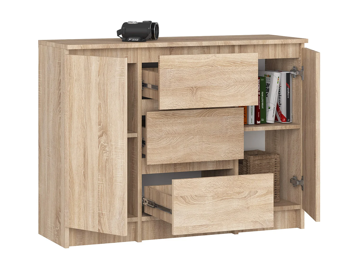 Ladekast K100 met 3 Lades en 2 Deuren / AKORD Furniture Factory / Sonoma Eik / 101 x 76 x 35 cm