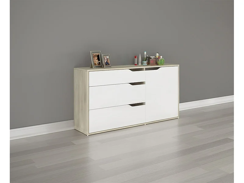 Comò per camera da letto moderna con tre cassetti CI3042 120x71 bianco e rovere chiaro