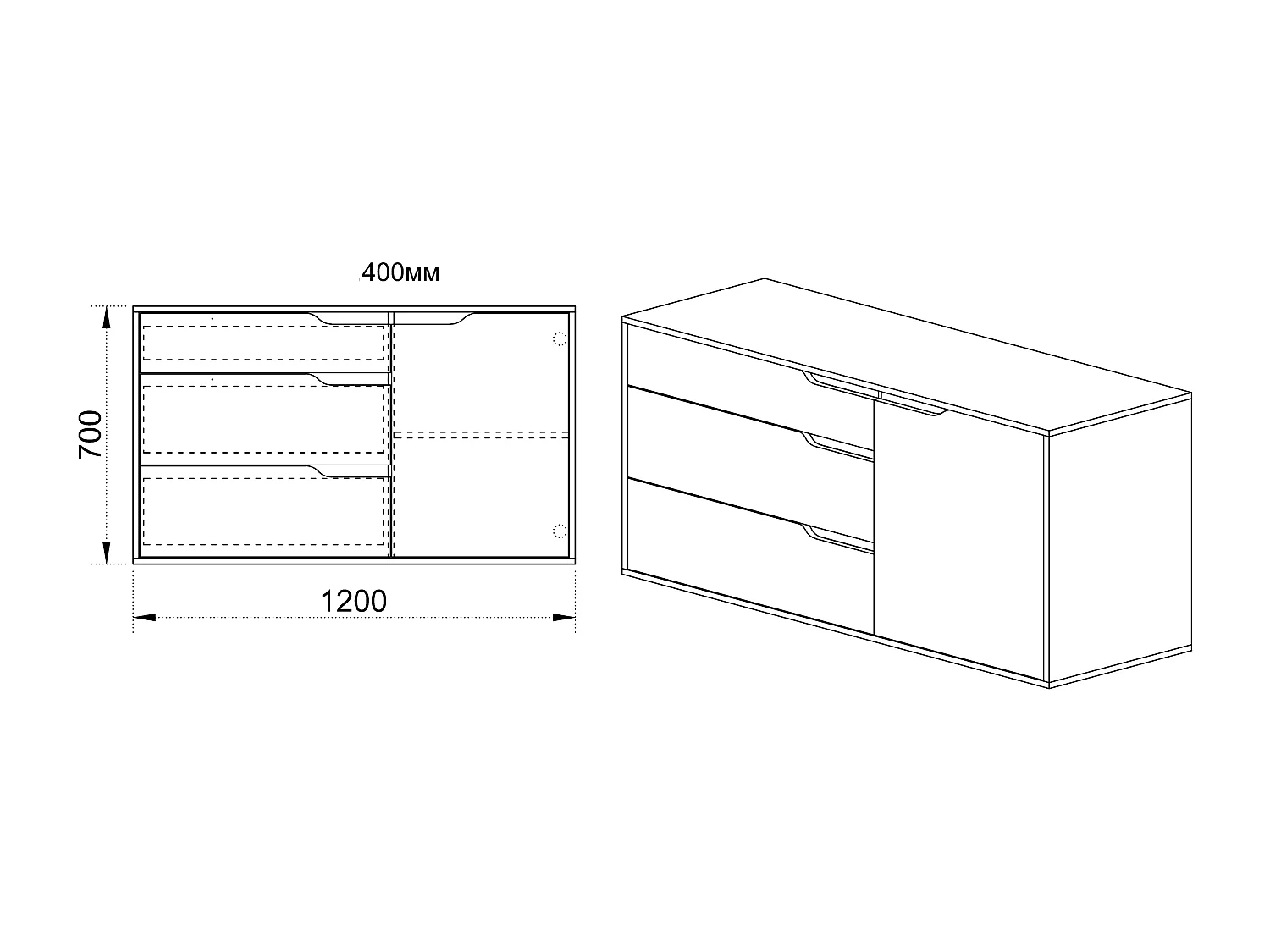 Comò per camera da letto moderna con tre cassetti CI3042 120x71 bianco e rovere chiaro