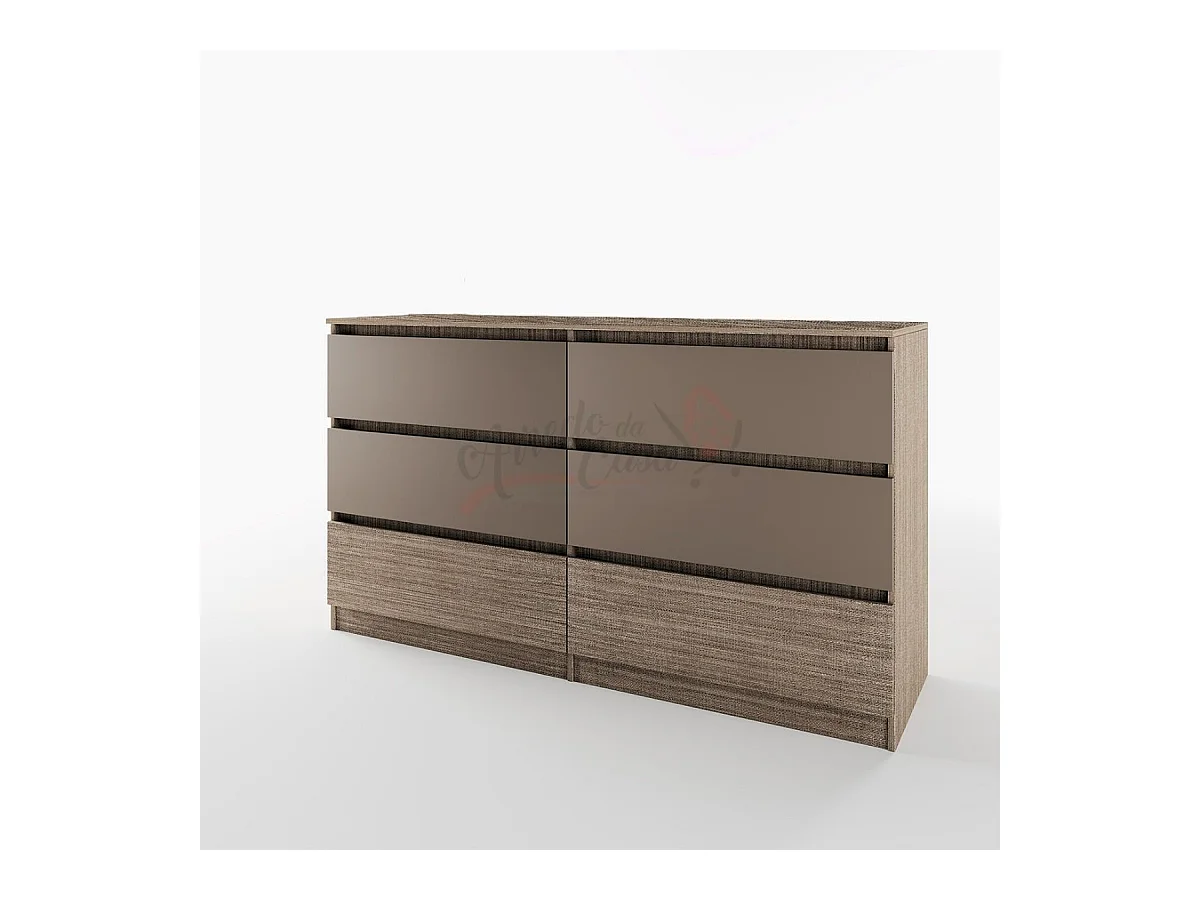 Comò spazioso da camera da notte design moderno con sei cassetti 158x91 beige scuro e lino CI26