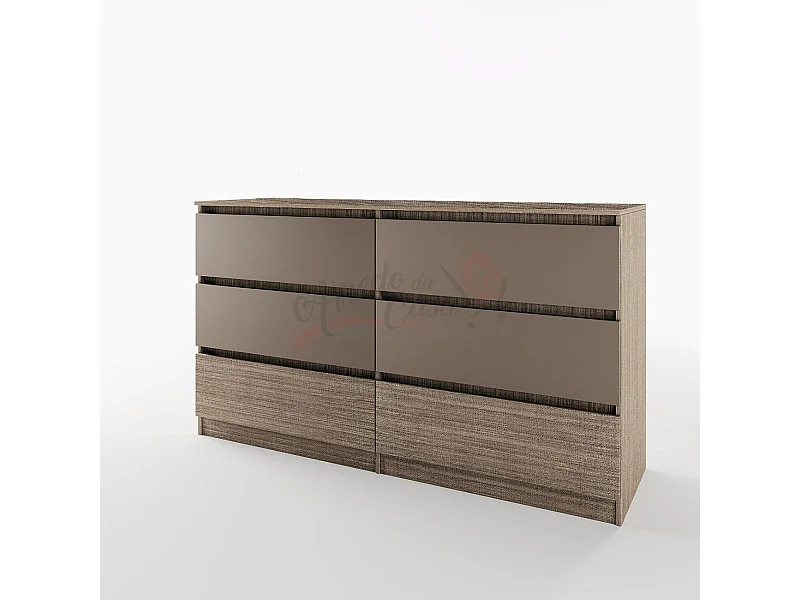 Comò spazioso da camera da notte design moderno con sei cassetti 158x91 beige scuro e lino CI26