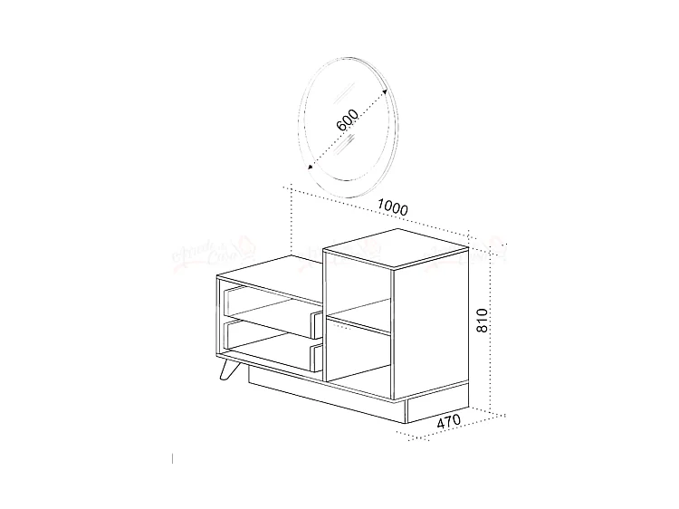 Comò da camera da letto con specchio e un'anta 100x81 quercia dorata e cemento CU38