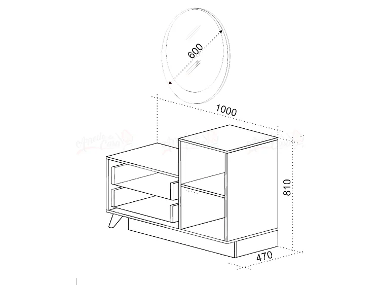 Comò da camera da letto con specchio e un'anta 100x81 quercia dorata e cemento CU38