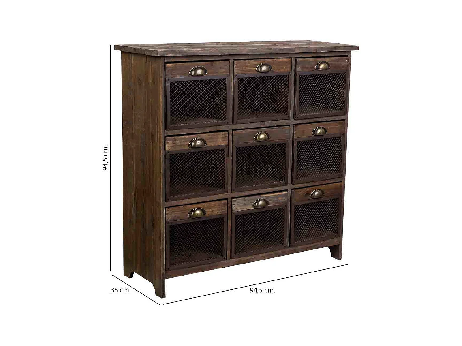 Cómoda de madera con 9 cajones marrón 94.5x35x94.5h cm