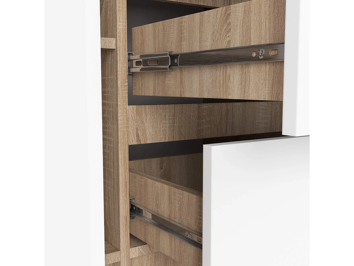 Kommode K100 Sonoma Eiche 101 cm 2 Türen 3 Schubladen Front Weiß 4 Regalböden B101xH76xT35 cm