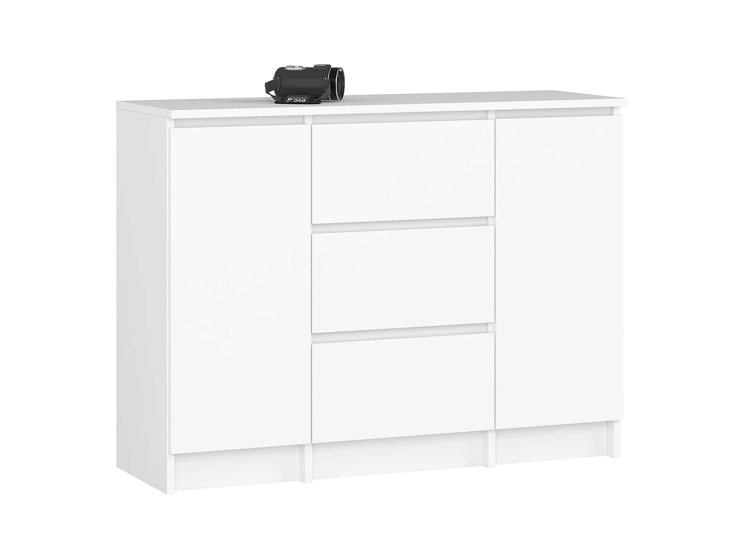 Commode AKORD K100 Blanche 101 cm 2 portes 3 tiroirs façade Blanche 4 étagères 101x35x76 cm