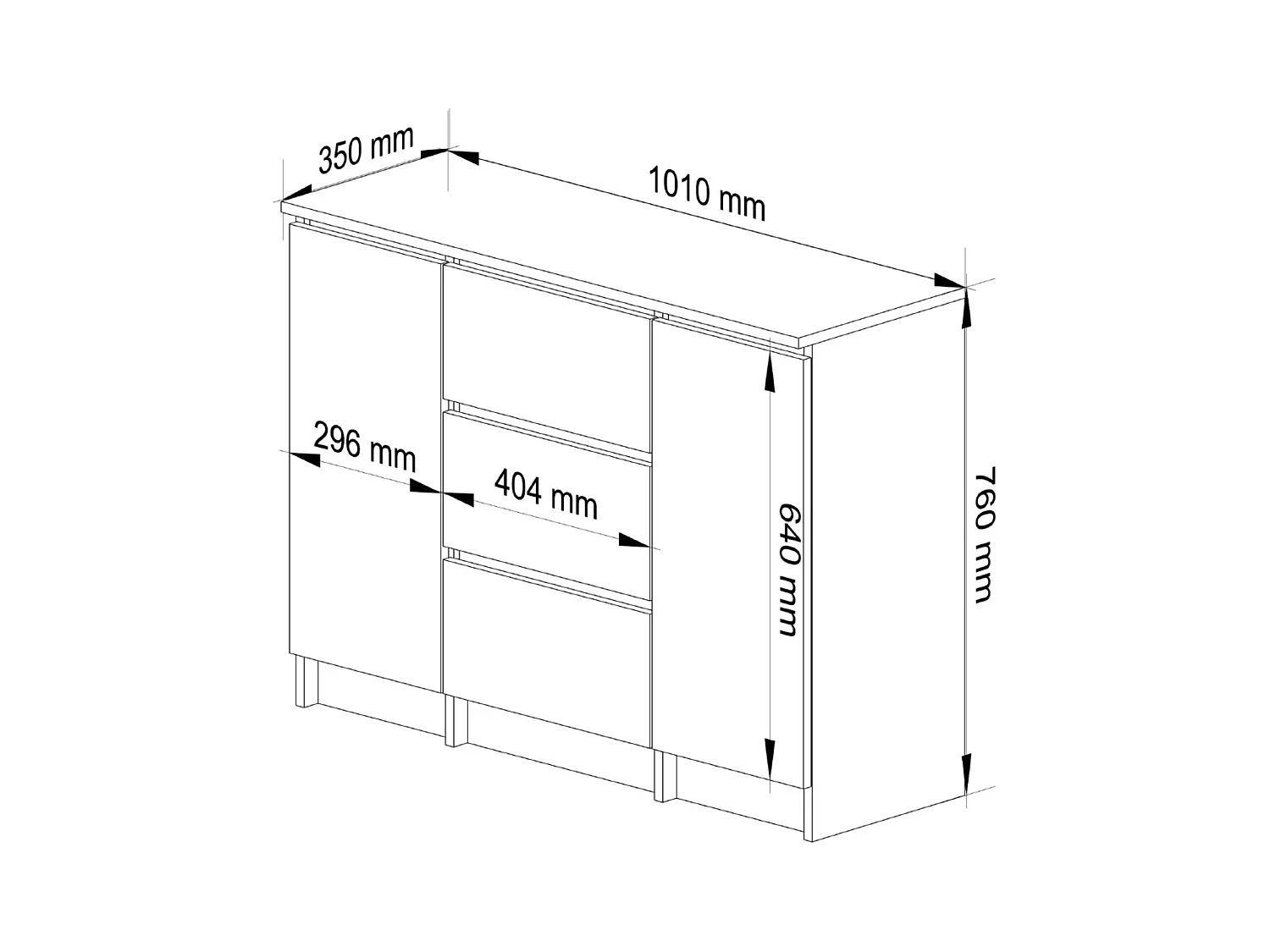 Commode AKORD K100 Blanche 101 cm 2 portes 3 tiroirs façade Blanche 4 étagères 101x35x76 cm