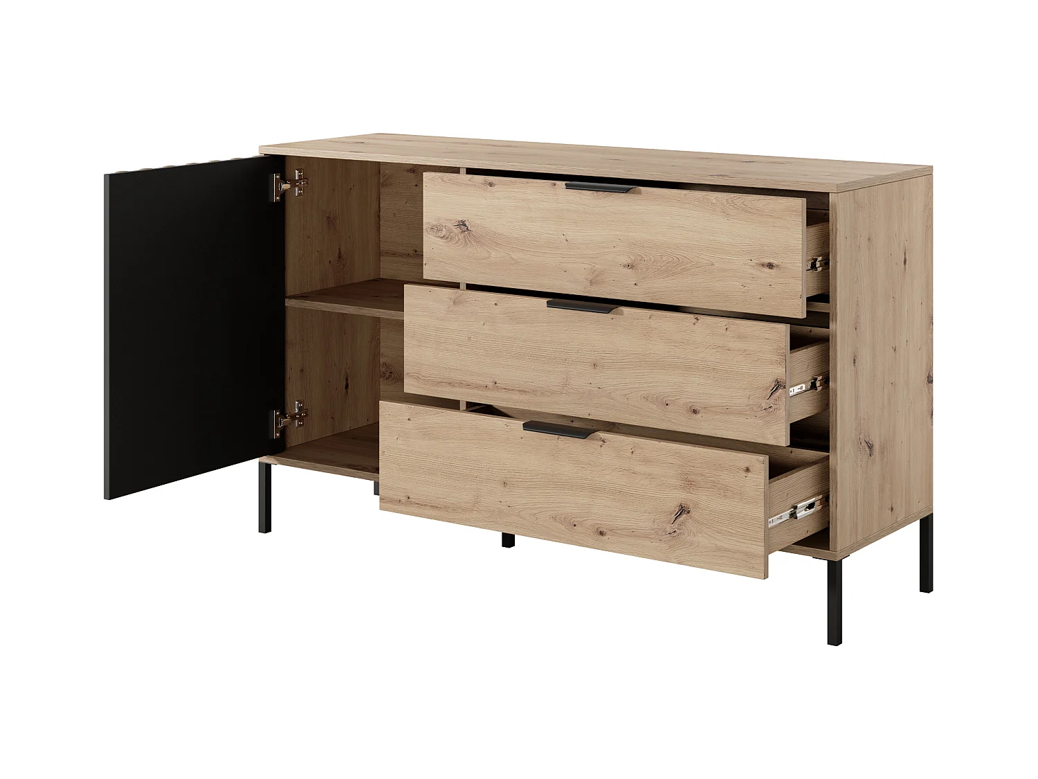 Comò moderno 137x81cm rovere naturale con dettagli neri CLK7