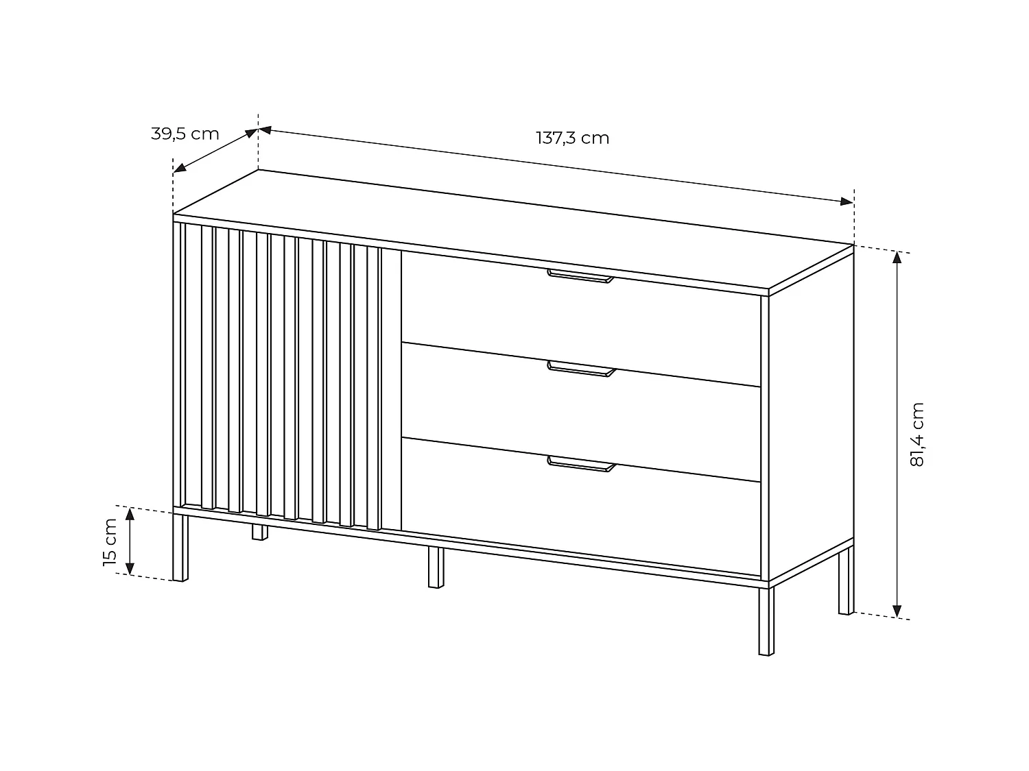 Comò moderno 137x81cm rovere naturale con dettagli neri CLK7