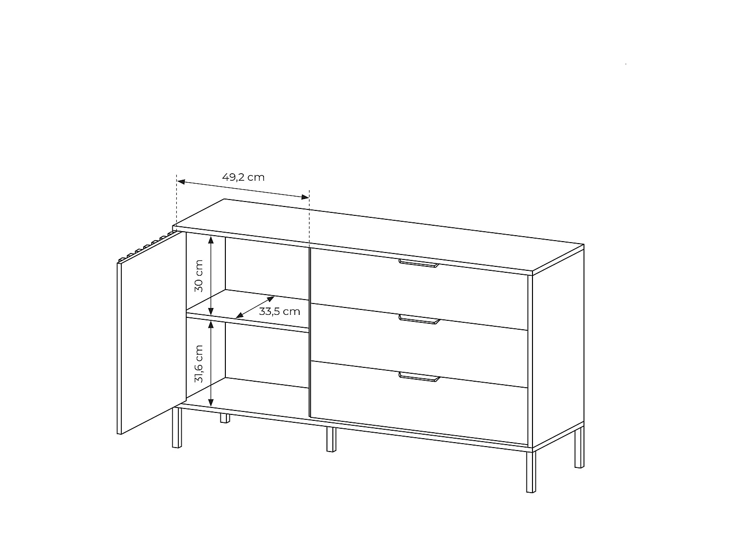 Comò moderno 137x81cm rovere naturale con dettagli neri CLK7