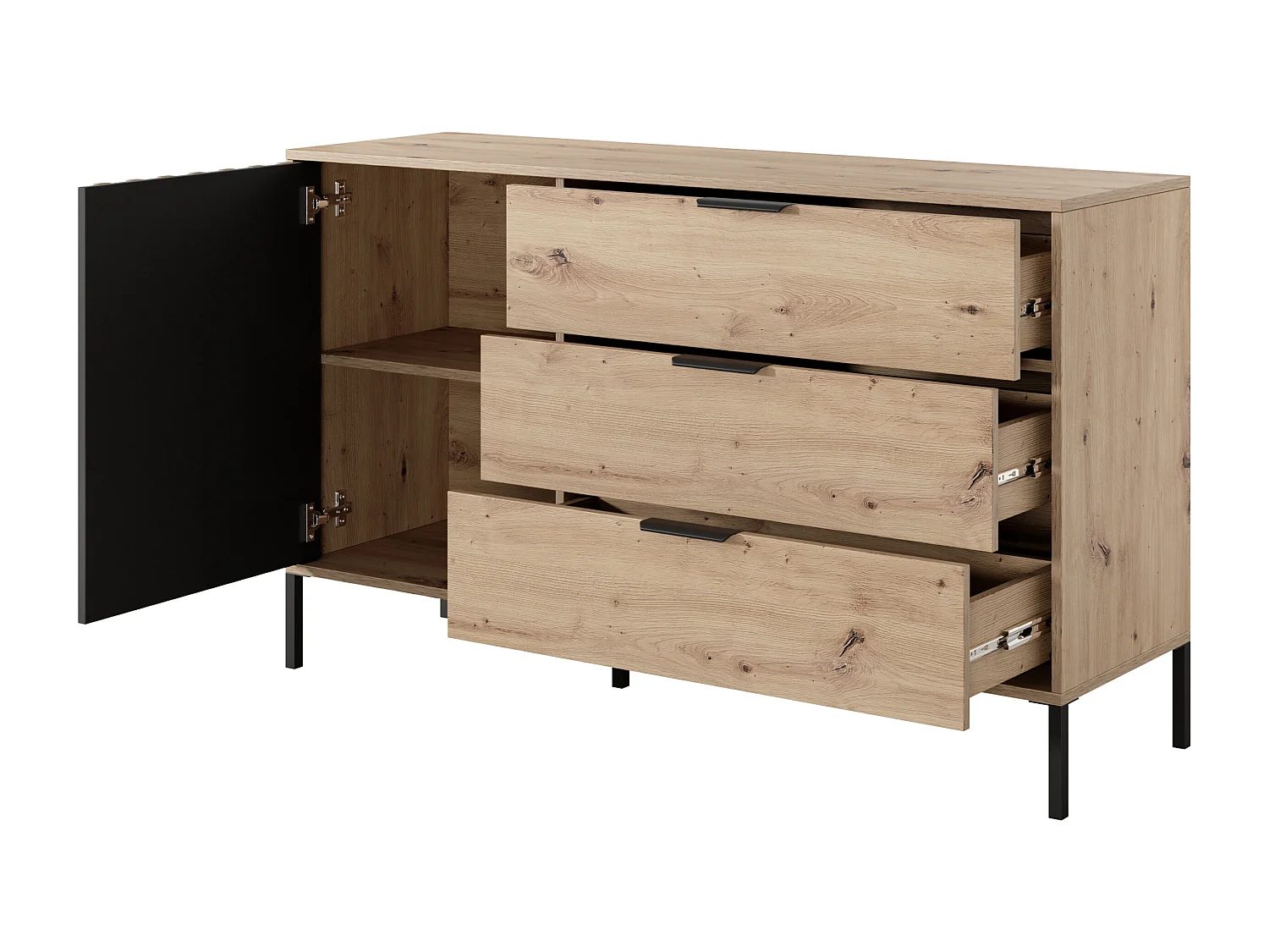 Comò moderno 137x81cm rovere naturale con dettagli neri CLK7