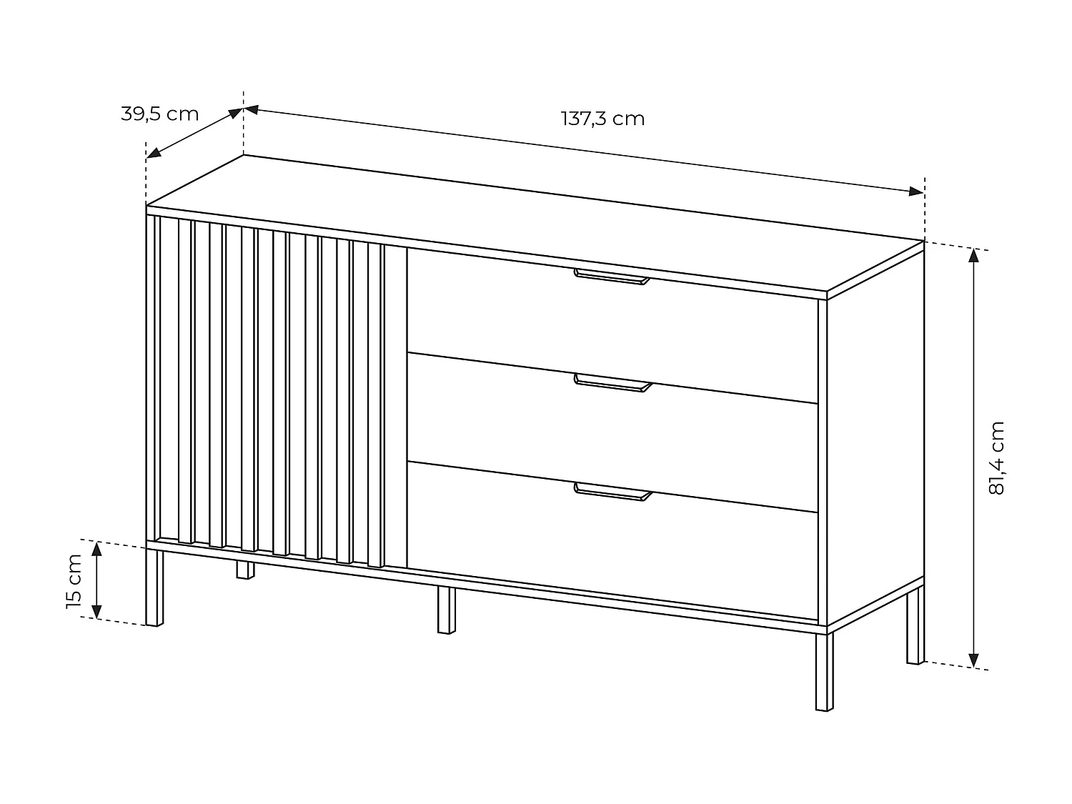 Comò moderno 137x81cm rovere naturale con dettagli neri CLK7