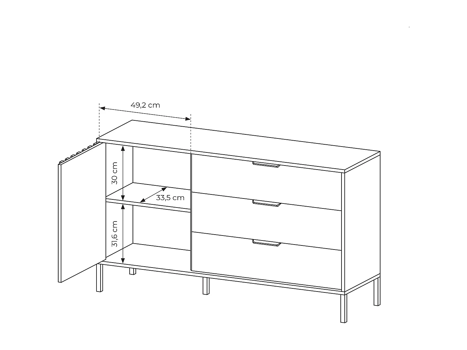 Comò moderno 137x81cm rovere naturale con dettagli neri CLK7